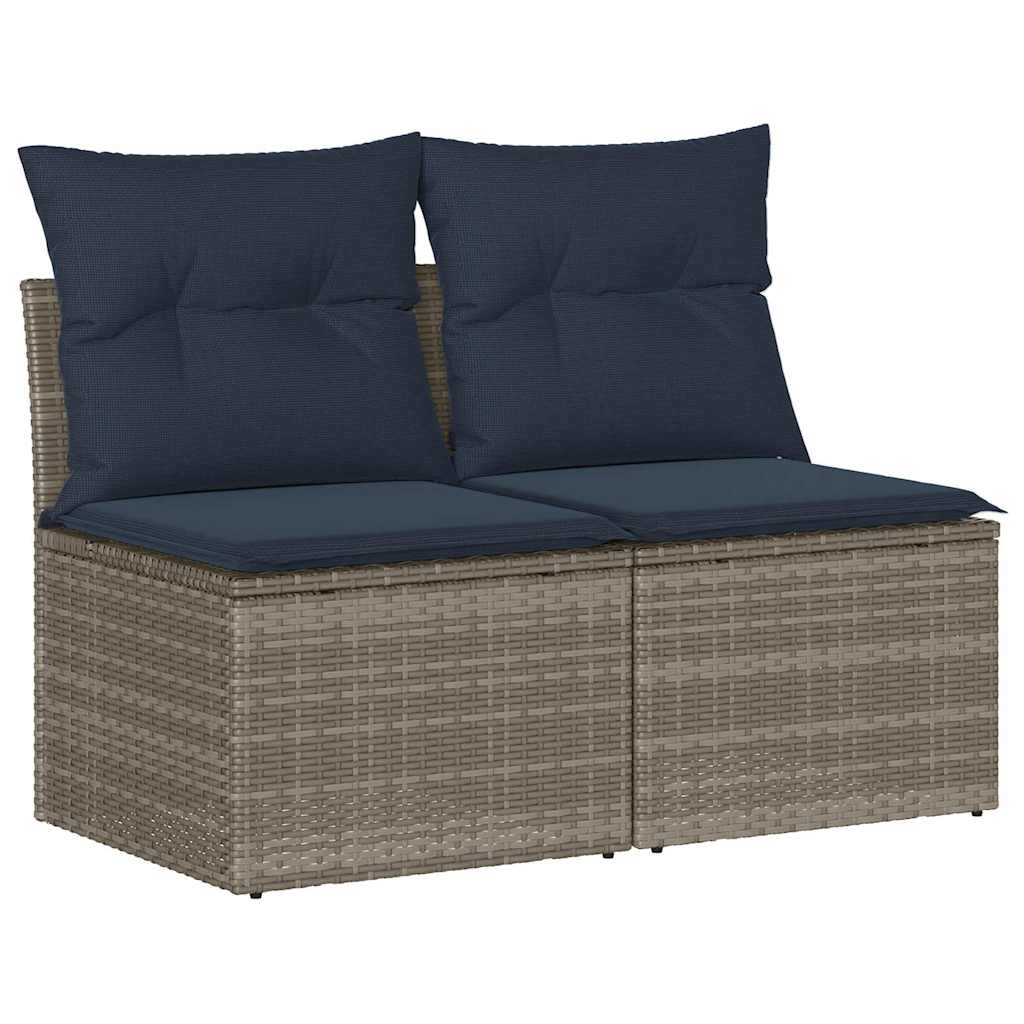 2-dijelni set vrtnih sofa poliratan i bagrem s jastucima sivi