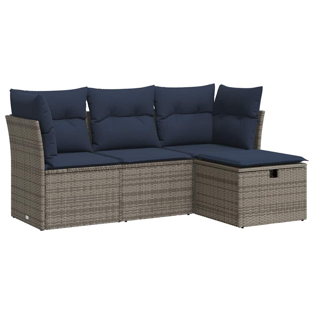 4-dijelni set vrtnih sofa od poliratana s jastucima sivi