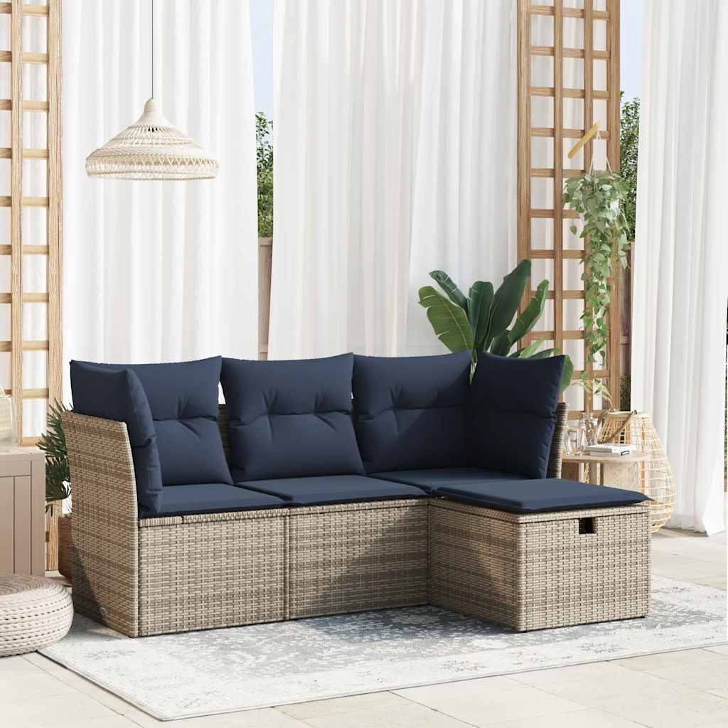 4-dijelni set vrtnih sofa od poliratana s jastucima sivi