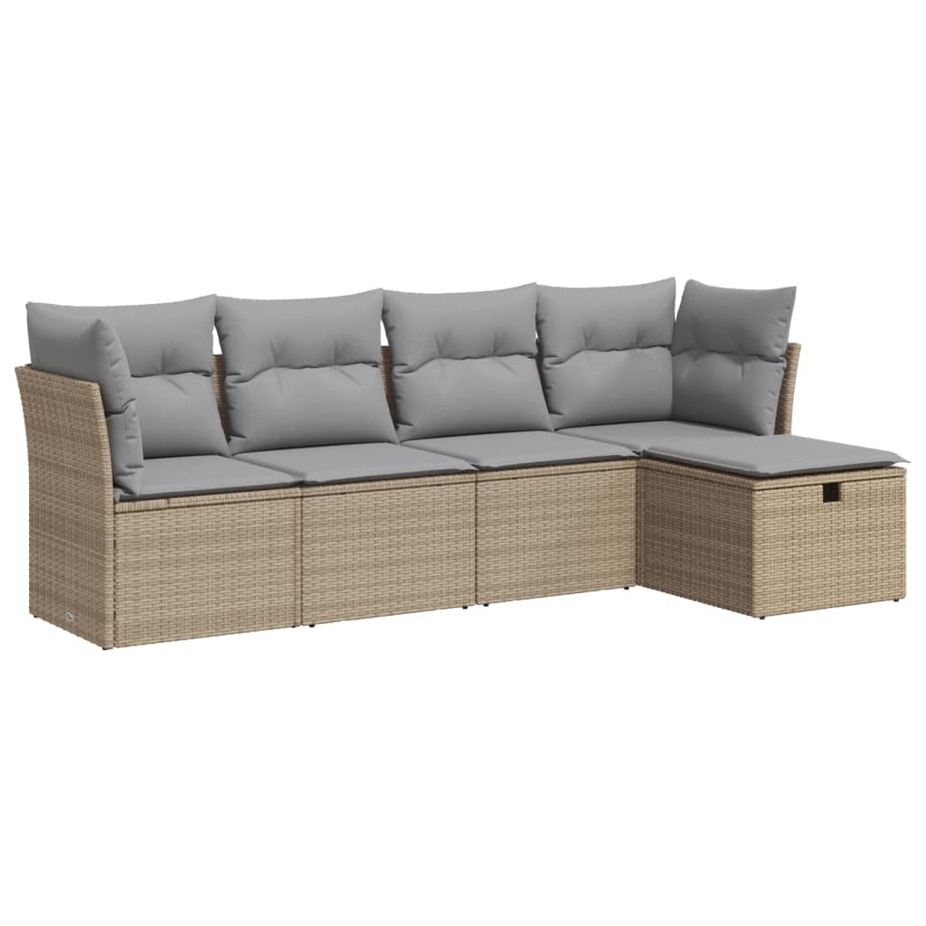 5-dijelni vrtni set sofa s jastucima bež od poliratana