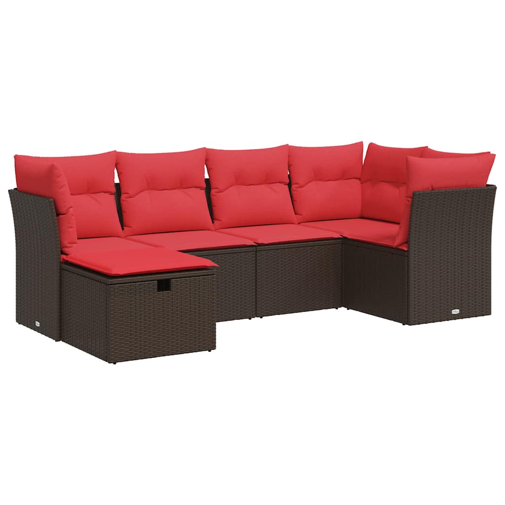 6-dijelni set vrtnih sofa od poliratana s jastucima smeđi