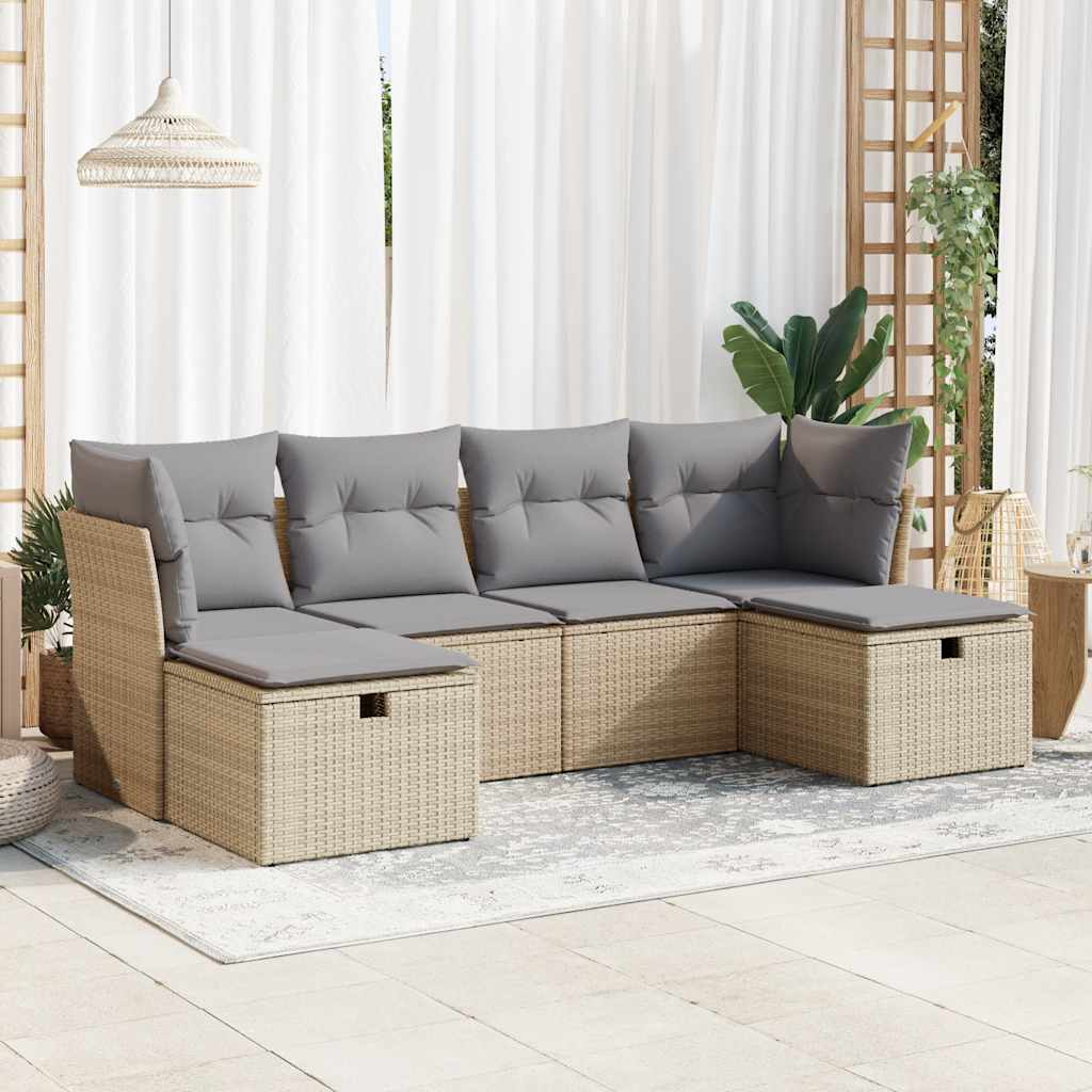 6-dijelni set vrtnih sofa s jastucima bež od poliratana