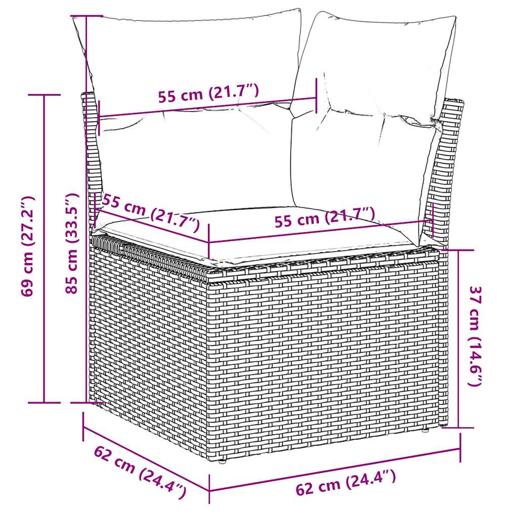 8-dijelni set vrtnih sofa od poliratana s jastucima crni
