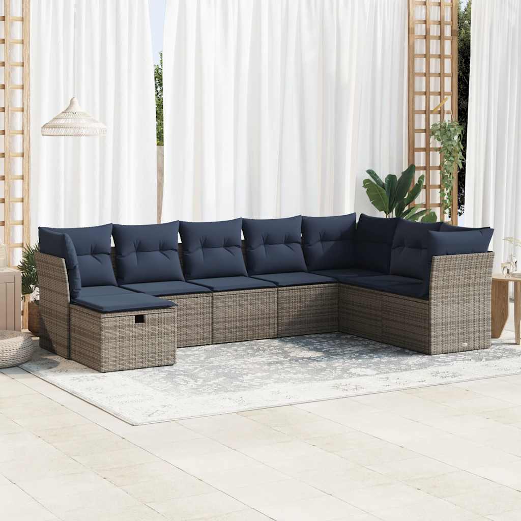 8-dijelni set vrtnih sofa od poliratana s jastucima sivi
