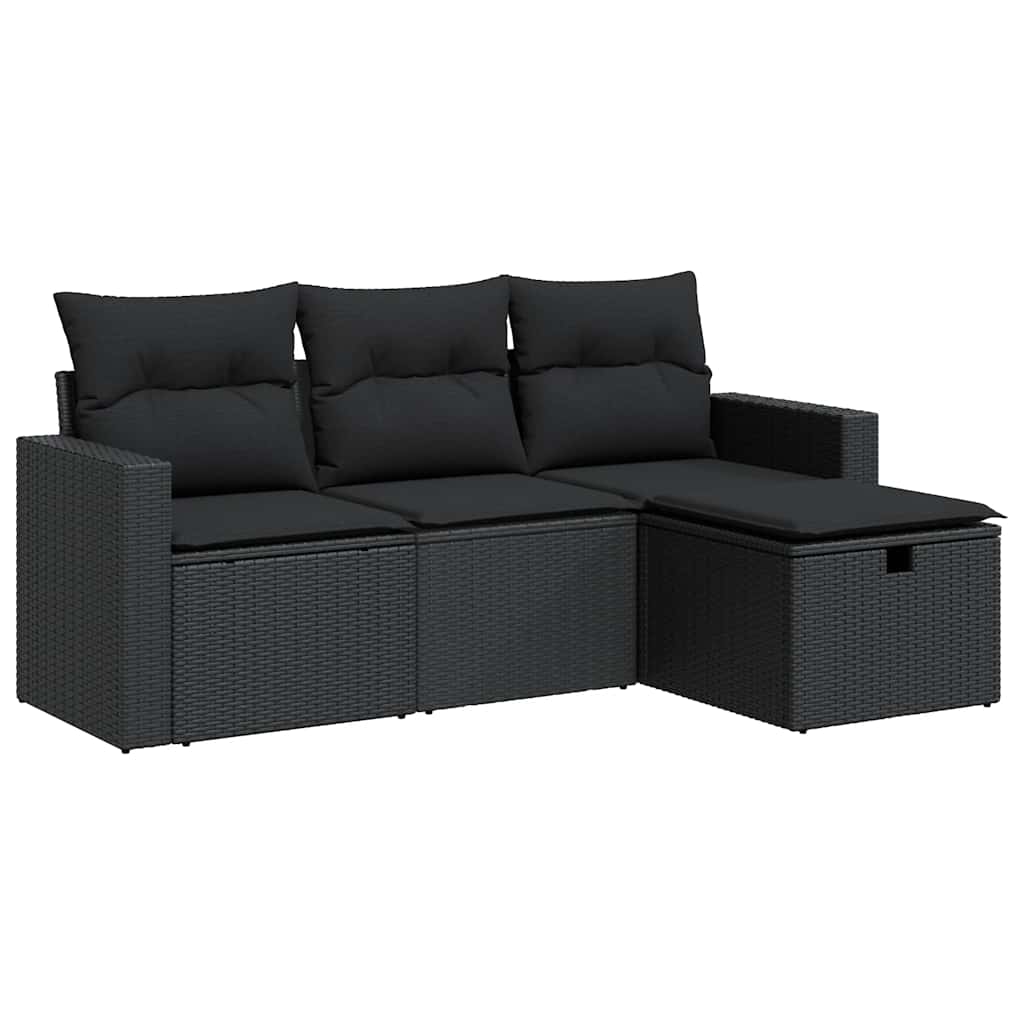 4-dijelni set vrtnih sofa od poliratana s jastucima crni