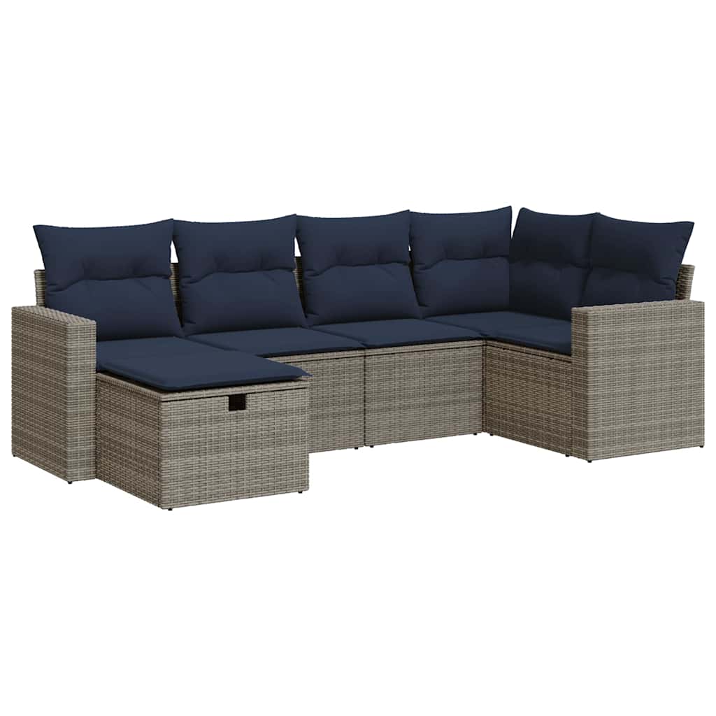 6-dijelni set vrtnih sofa od poliratana s jastucima sivi