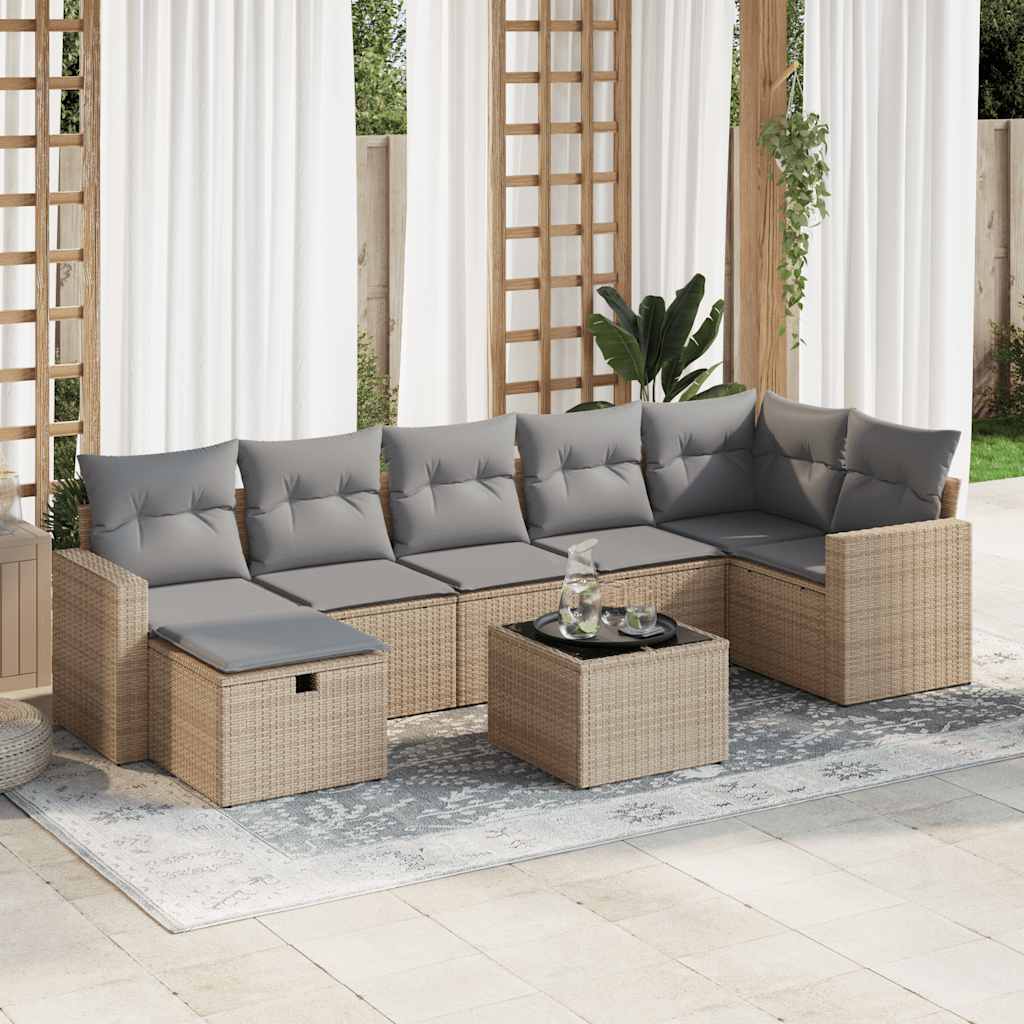 8-dijelni set vrtnih sofa s jastucima bež od poliratana