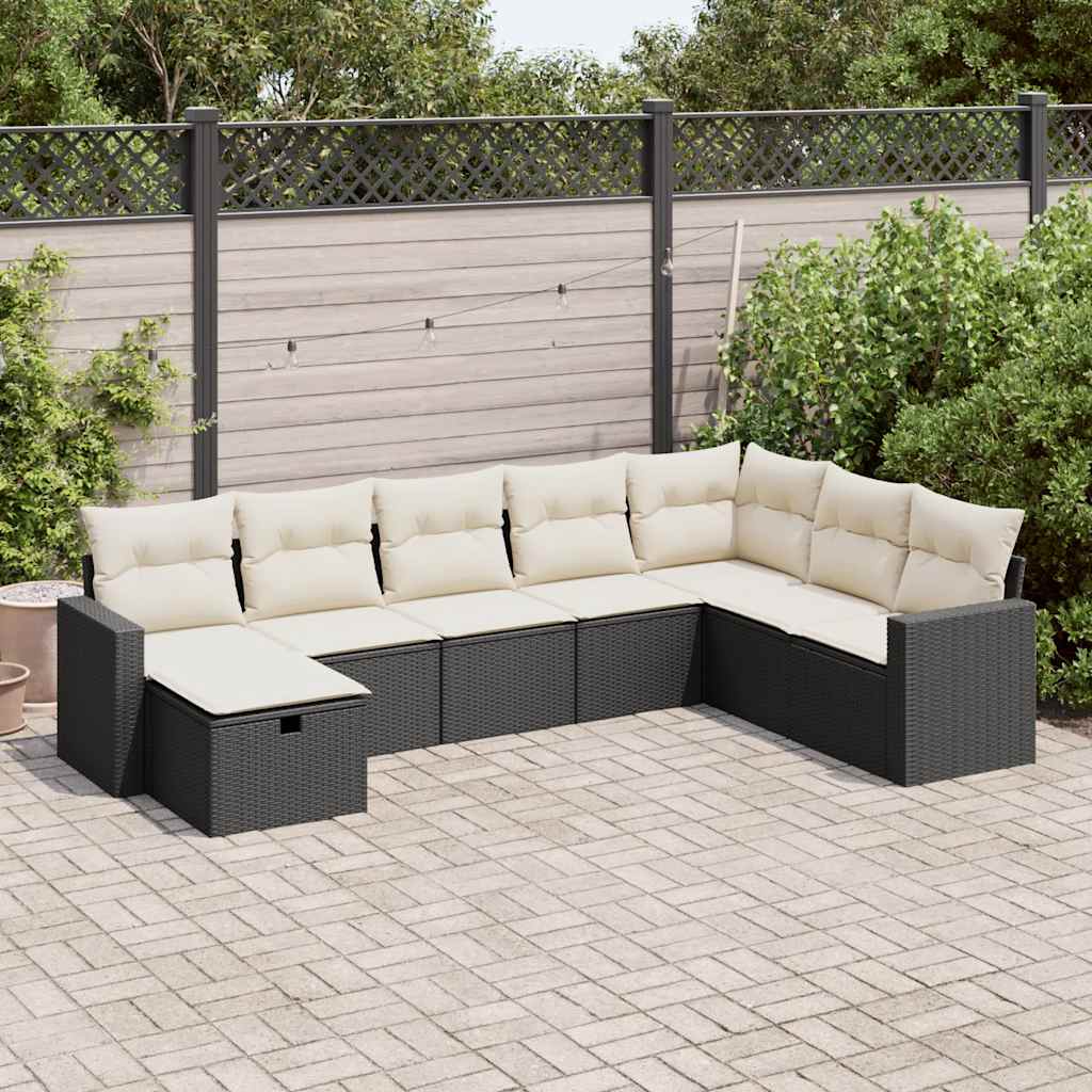 8-dijelni set vrtnih sofa od poliratana s jastucima crni