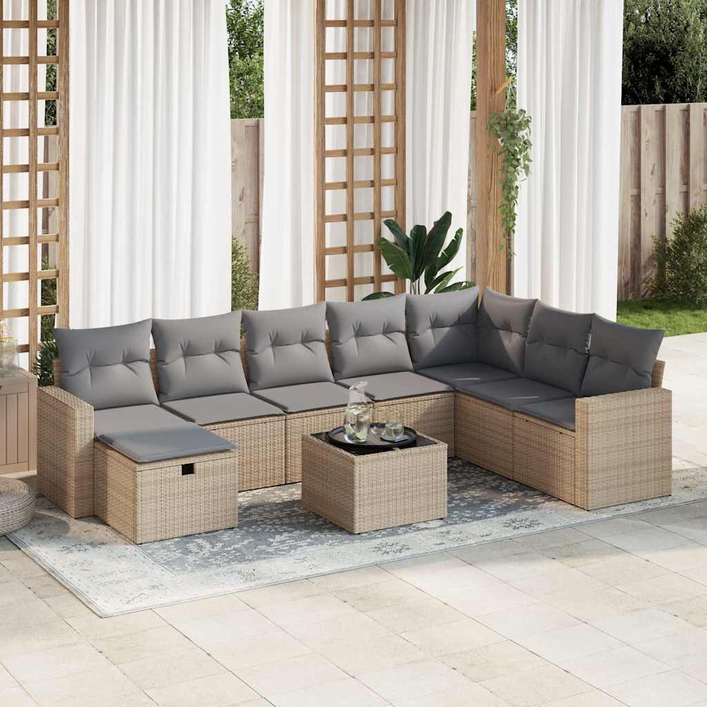 9-dijelni set vrtnih sofa s jastucima bež od poliratana