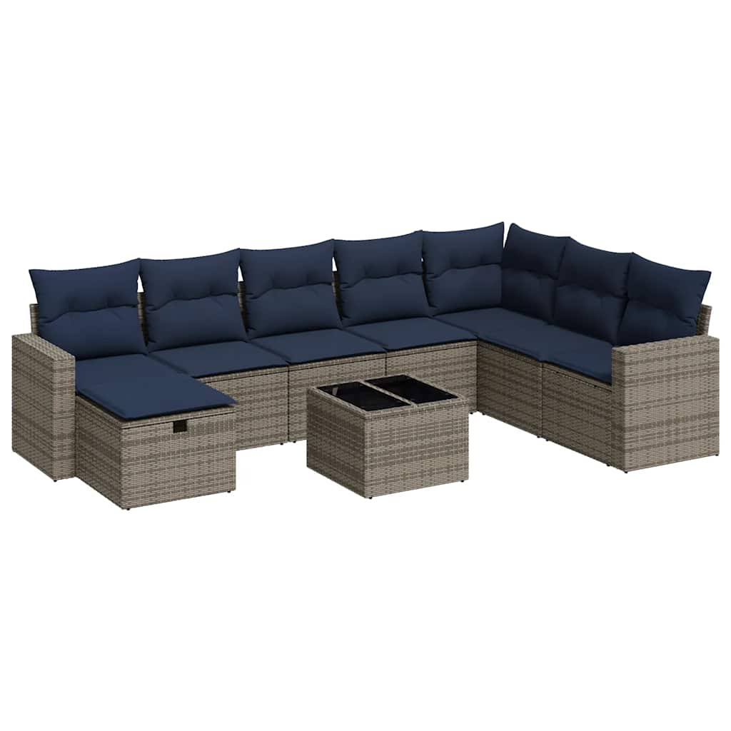 9-dijelni set vrtnih sofa od poliratana s jastucima sivi