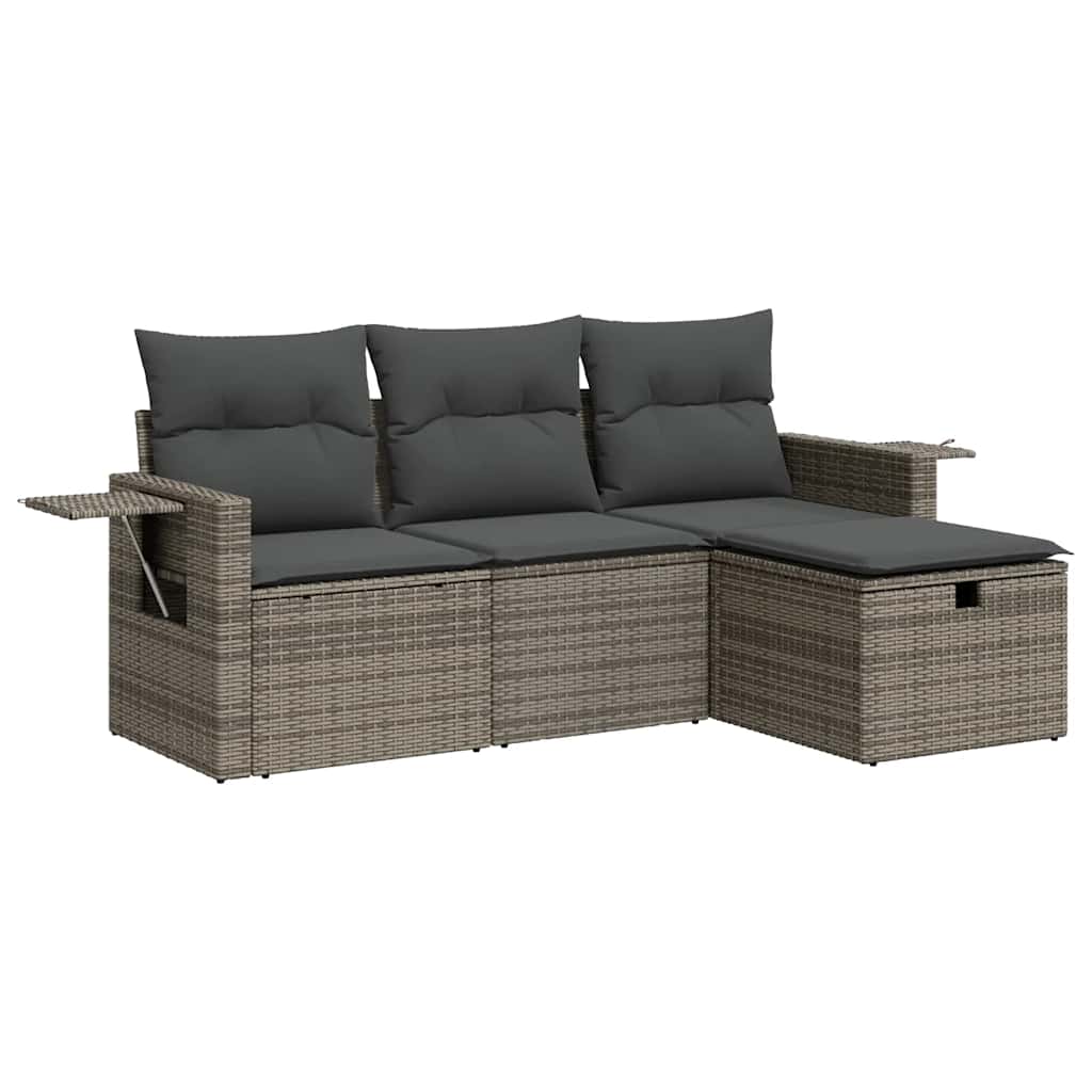 4-dijelni set vrtnih sofa od poliratana s jastucima sivi
