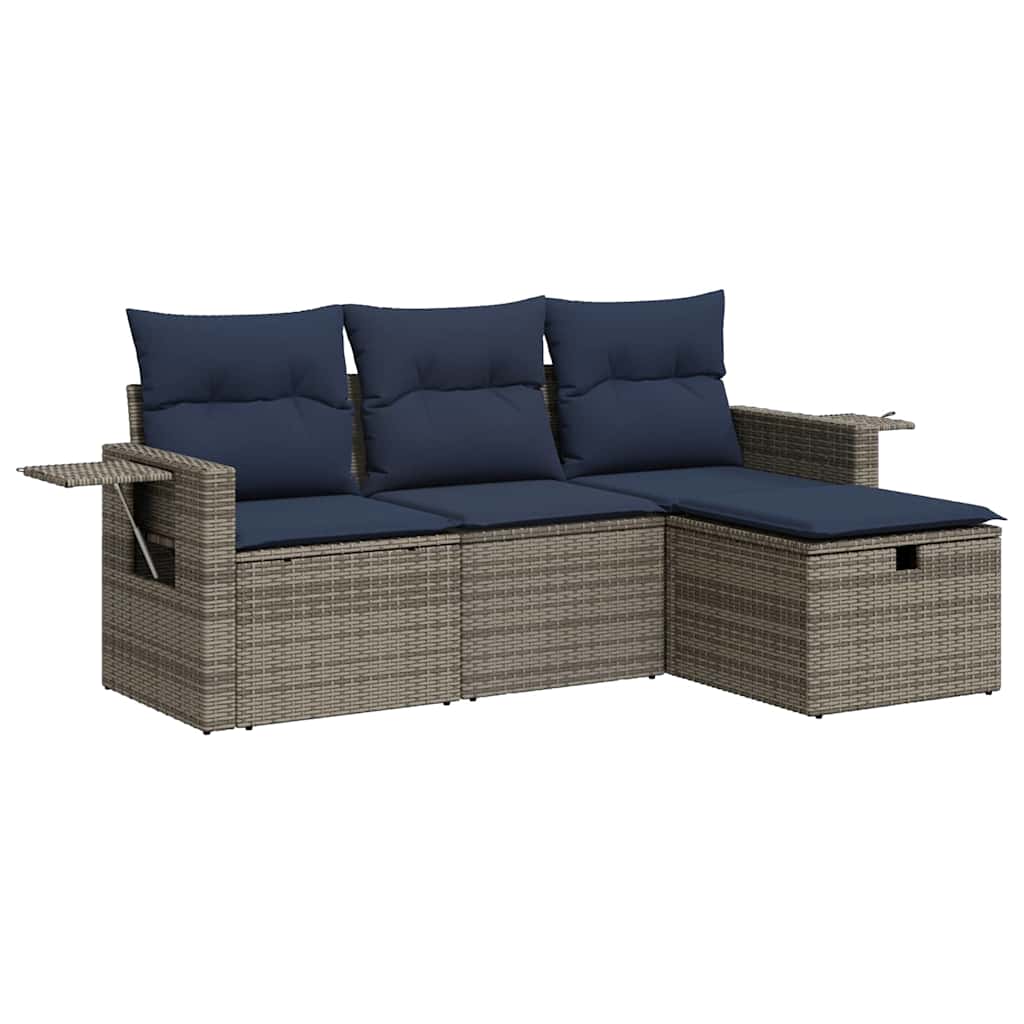 4-dijelni set vrtnih sofa od poliratana s jastucima sivi