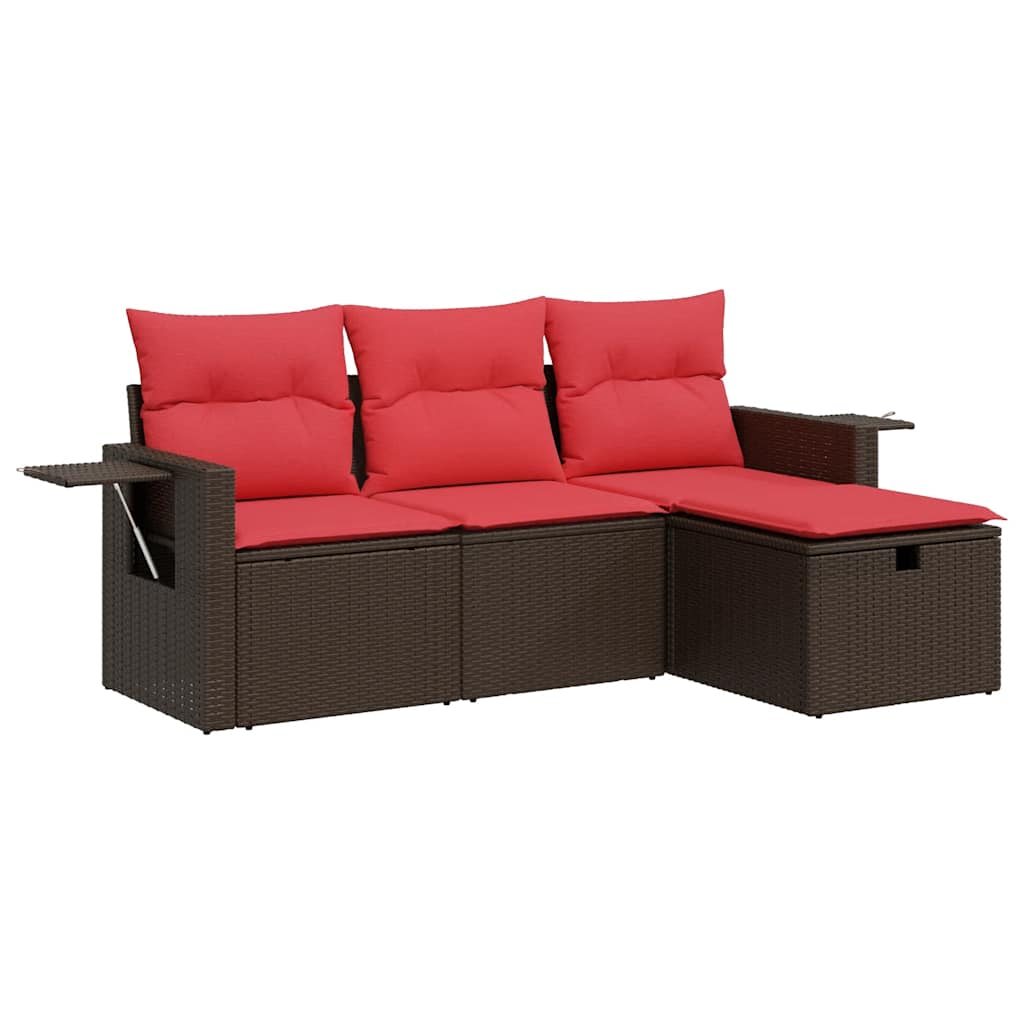 4-dijelni set vrtnih sofa od poliratana s jastucima smeđi