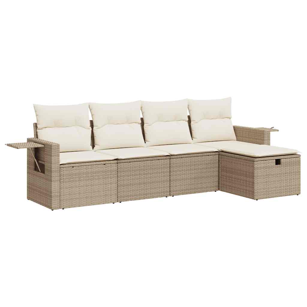 5-dijelni vrtni set sofa s jastucima bež od poliratana