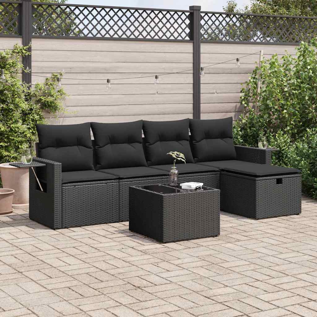 6-dijelni set vrtnih sofa s jastucima crni od poliratana