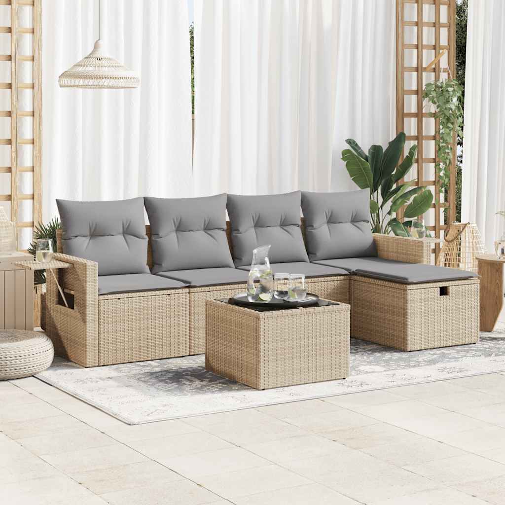 6-dijelni set vrtnih sofa s jastucima bež od poliratana