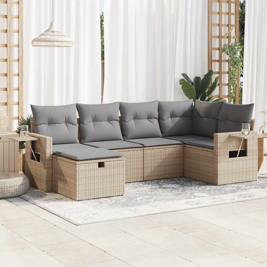 6-dijelni set vrtnih sofa s jastucima bež od poliratana