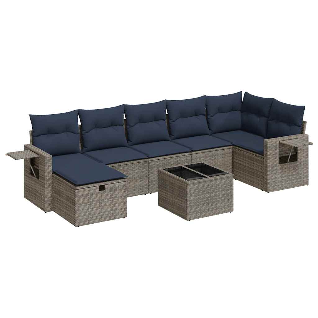 8-dijelni set vrtnih sofa od poliratana s jastucima sivi