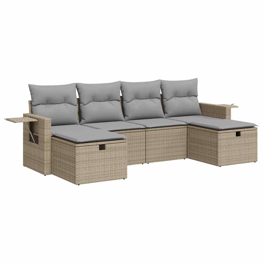 6-dijelni set vrtnih sofa s jastucima bež od poliratana