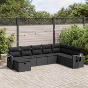 8-dijelni set vrtnih sofa od poliratana s jastucima crni