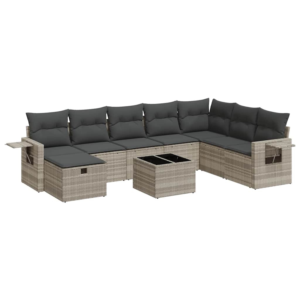9-dijelni set vrtnih sofa od poliratana s jastucima svjetlosivi