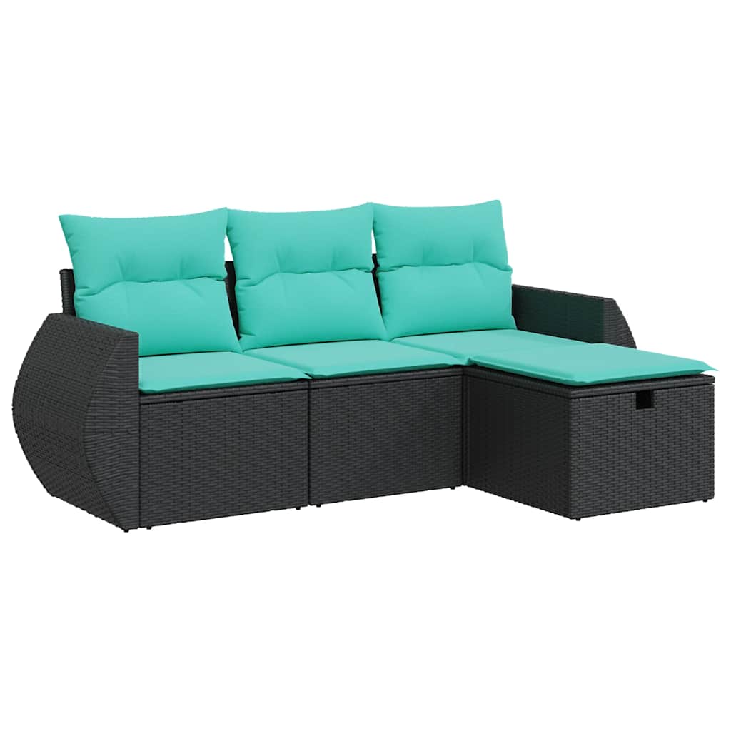4-dijelni set vrtnih sofa od poliratana s jastucima crni