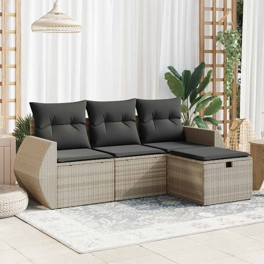 4-dijelni set vrtnih sofa s jastucima svijetlosivi poliratan