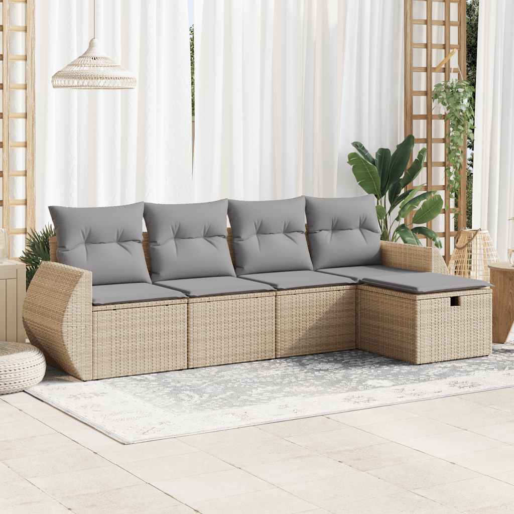 5-dijelni vrtni set sofa s jastucima bež od poliratana