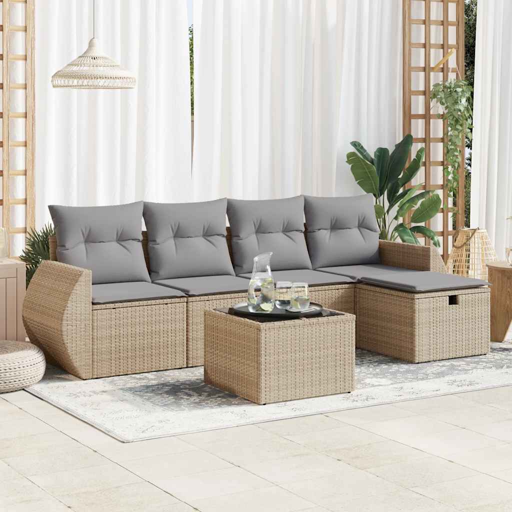 5-dijelni set vrtnih sofa s jastucima bež od poliratana