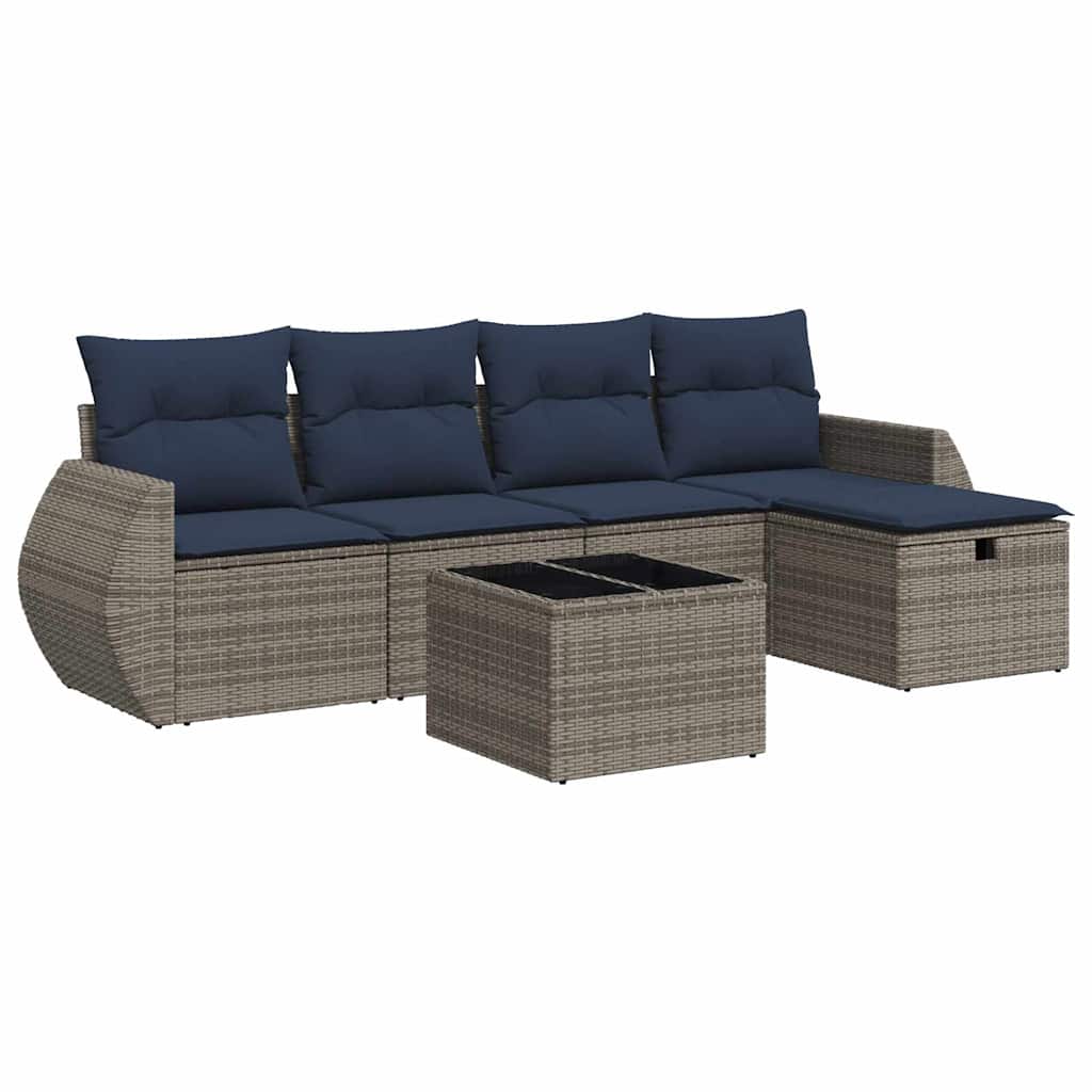 6-dijelni set vrtnih sofa od poliratana s jastucima sivi