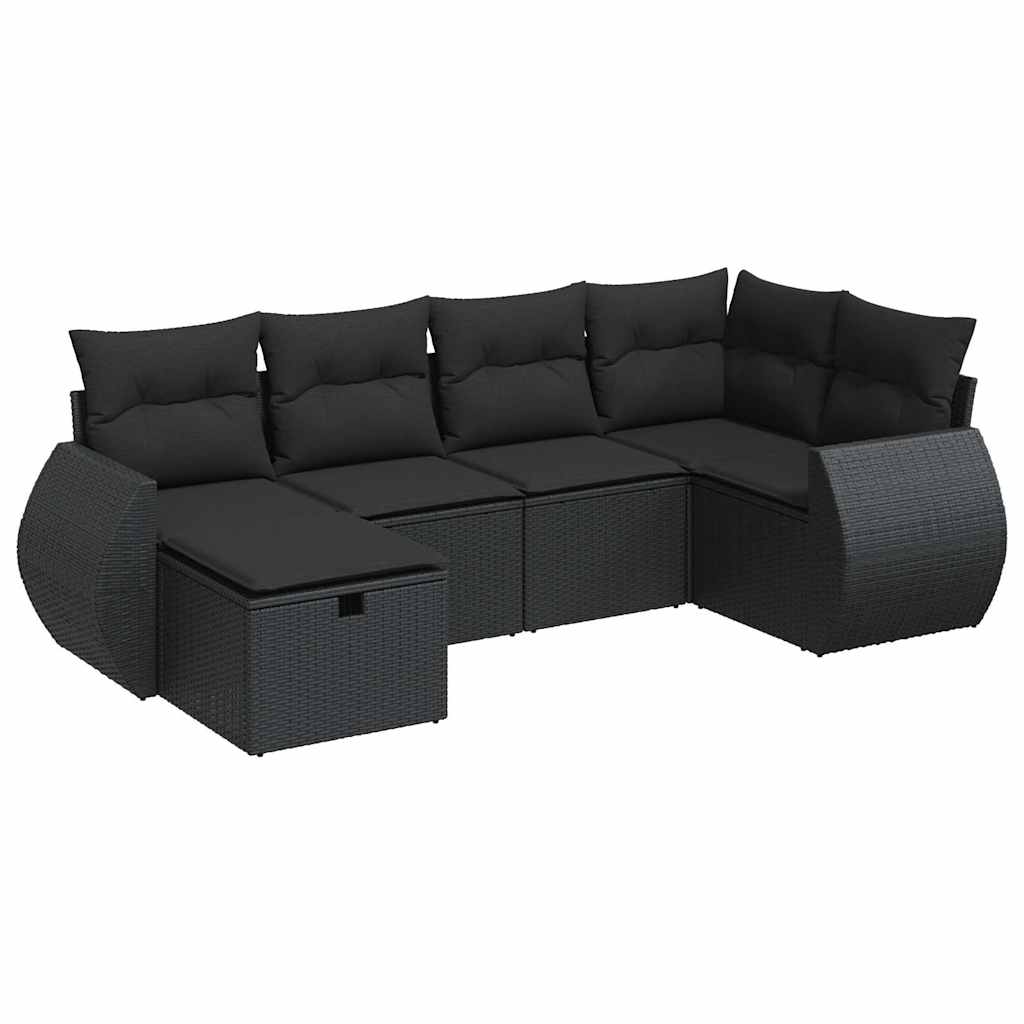 6-dijelni set vrtnih sofa s jastucima crni od poliratana