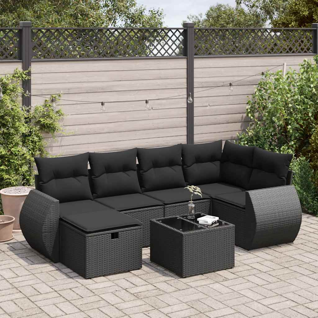 7-dijelni set vrtnih sofa od poliratana s jastucima crni