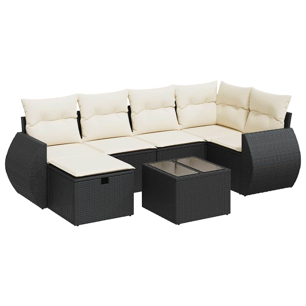 7-dijelni set vrtnih sofa od poliratana s jastucima crni