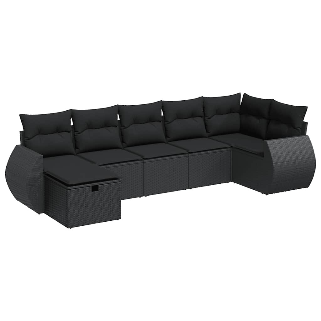 7-dijelni set vrtnih sofa od poliratana s jastucima crni