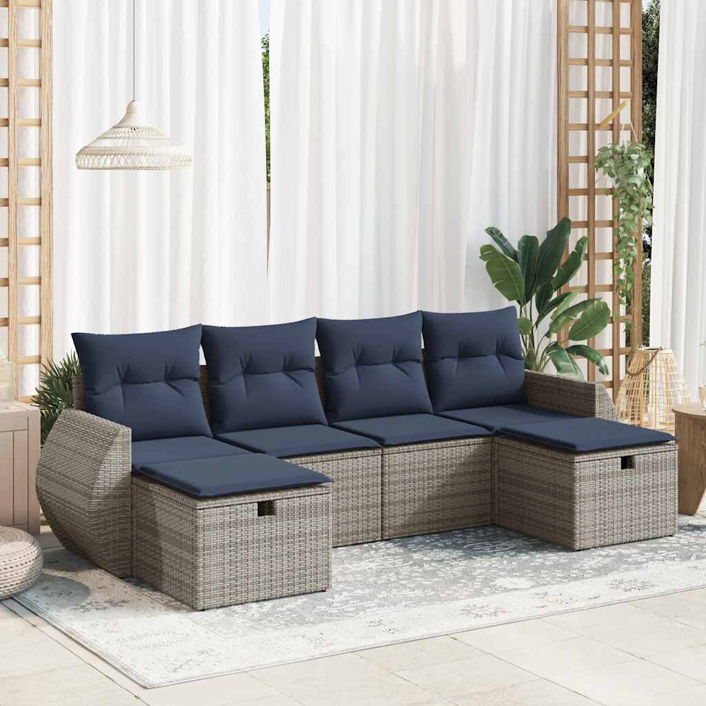 6-dijelni set vrtnih sofa od poliratana s jastucima sivi