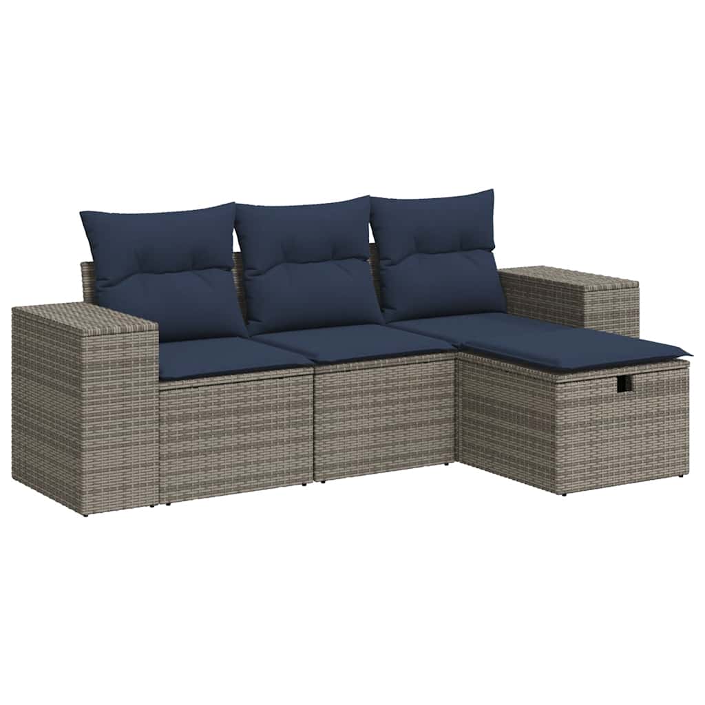 4-dijelni set vrtnih sofa od poliratana s jastucima sivi