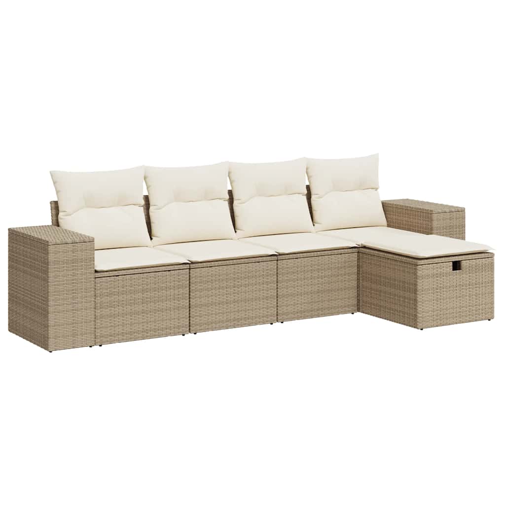 5-dijelni vrtni set sofa s jastucima bež od poliratana