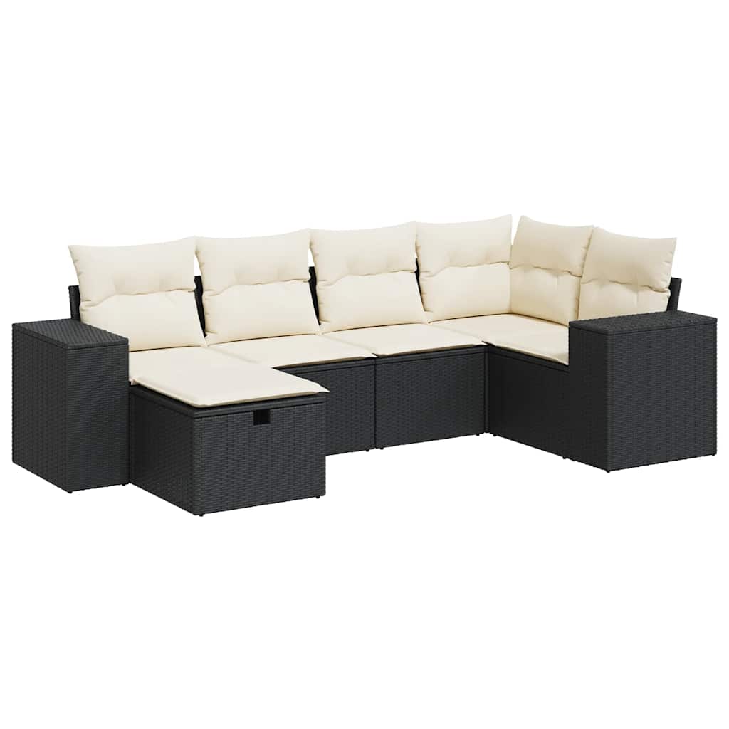 6-dijelni set vrtnih sofa s jastucima crni od poliratana