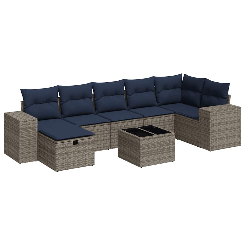 8-dijelni set vrtnih sofa od poliratana s jastucima sivi