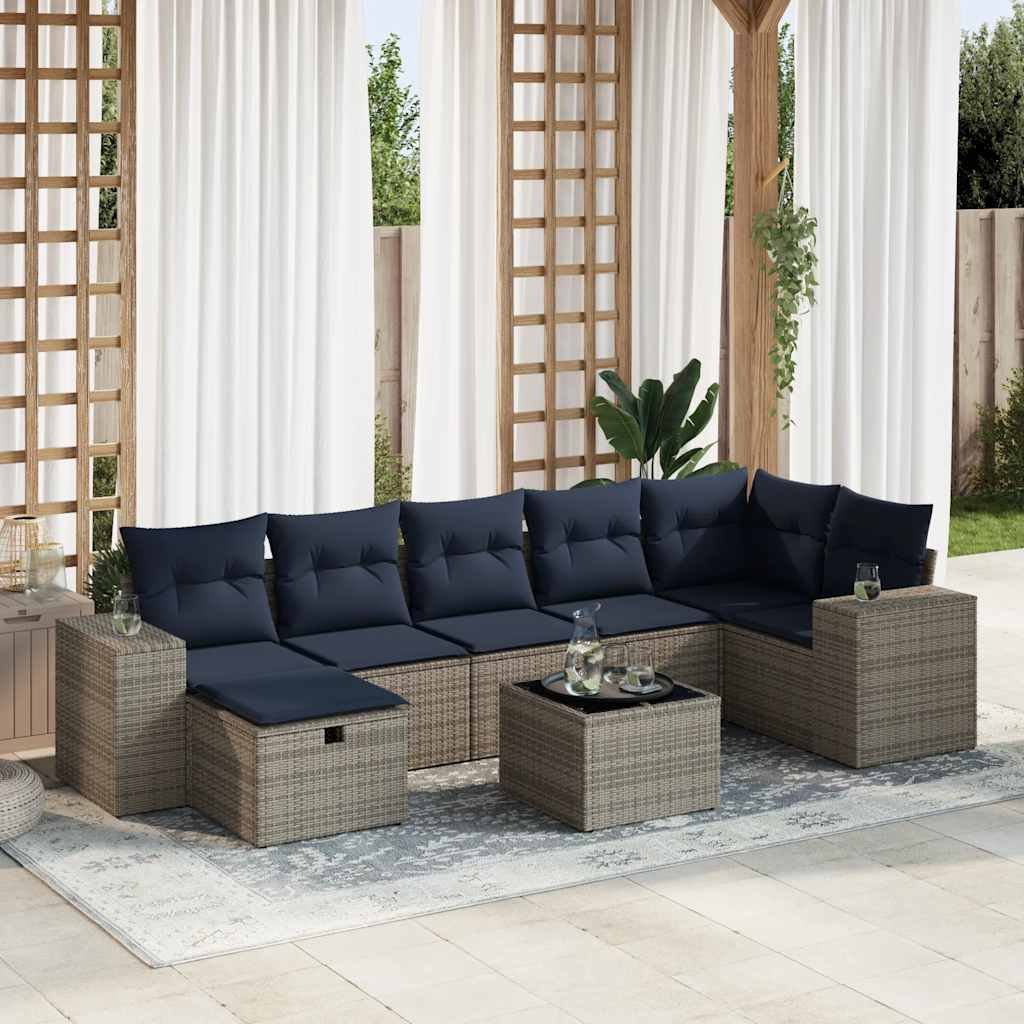 8-dijelni set vrtnih sofa od poliratana s jastucima sivi