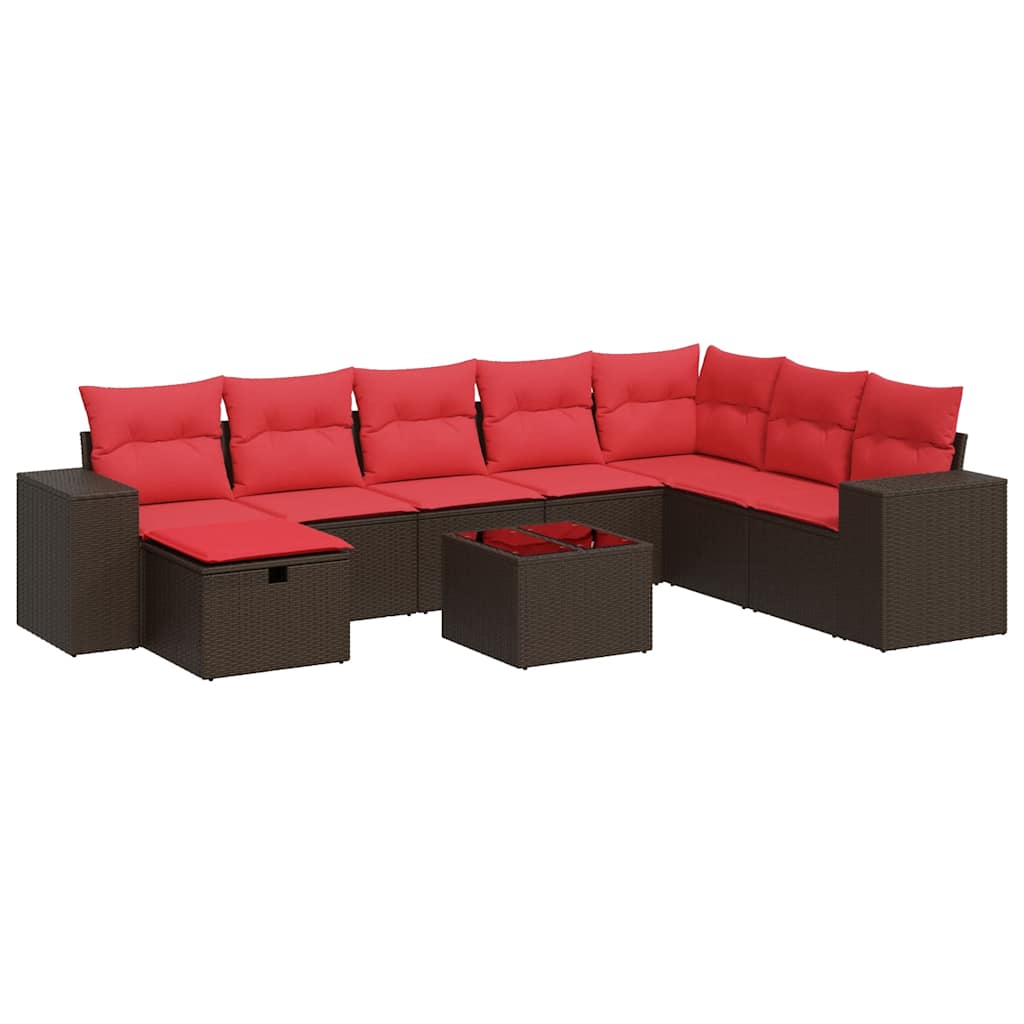 9-dijelni set vrtnih sofa s jastucima poliratan smeđi