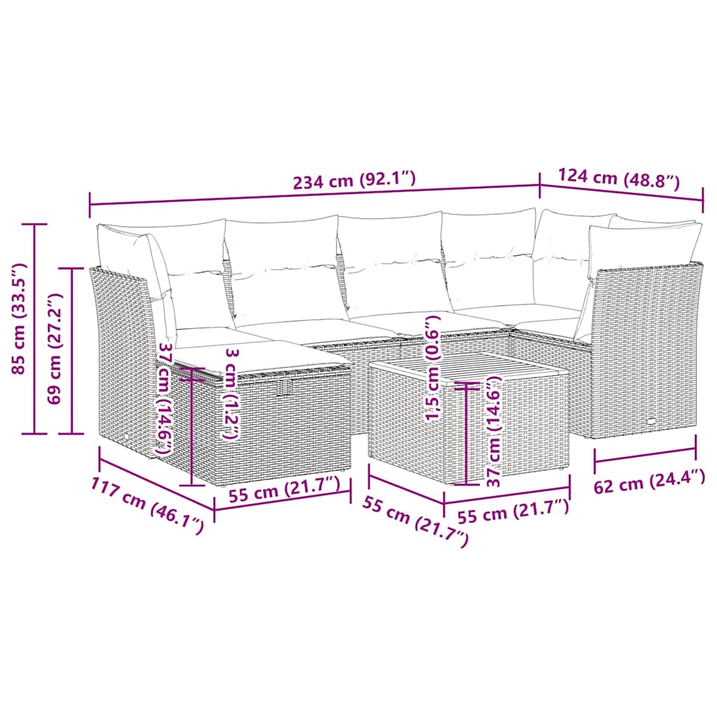 7-dijelni set vrtnih sofa sivi od poliratana
