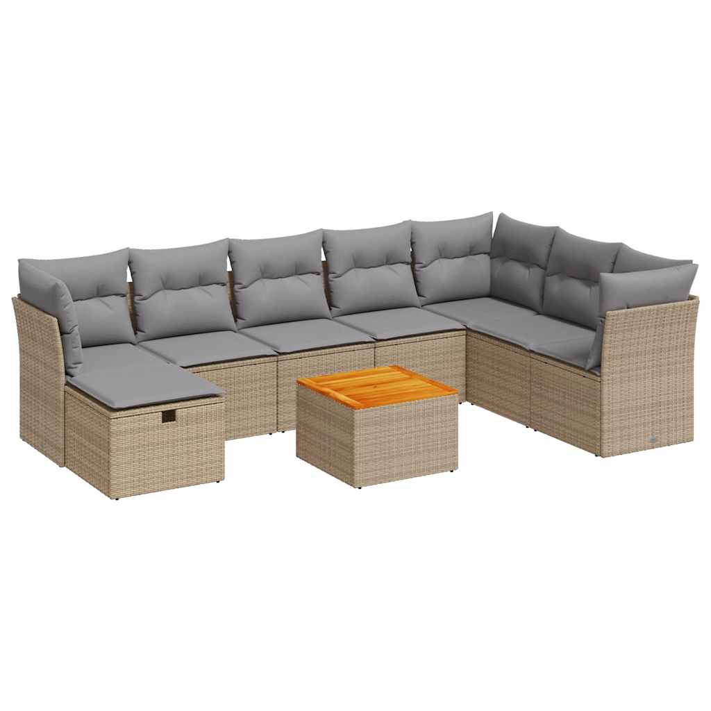 9-dijelni set vrtnih sofa s jastucima bež od poliratana