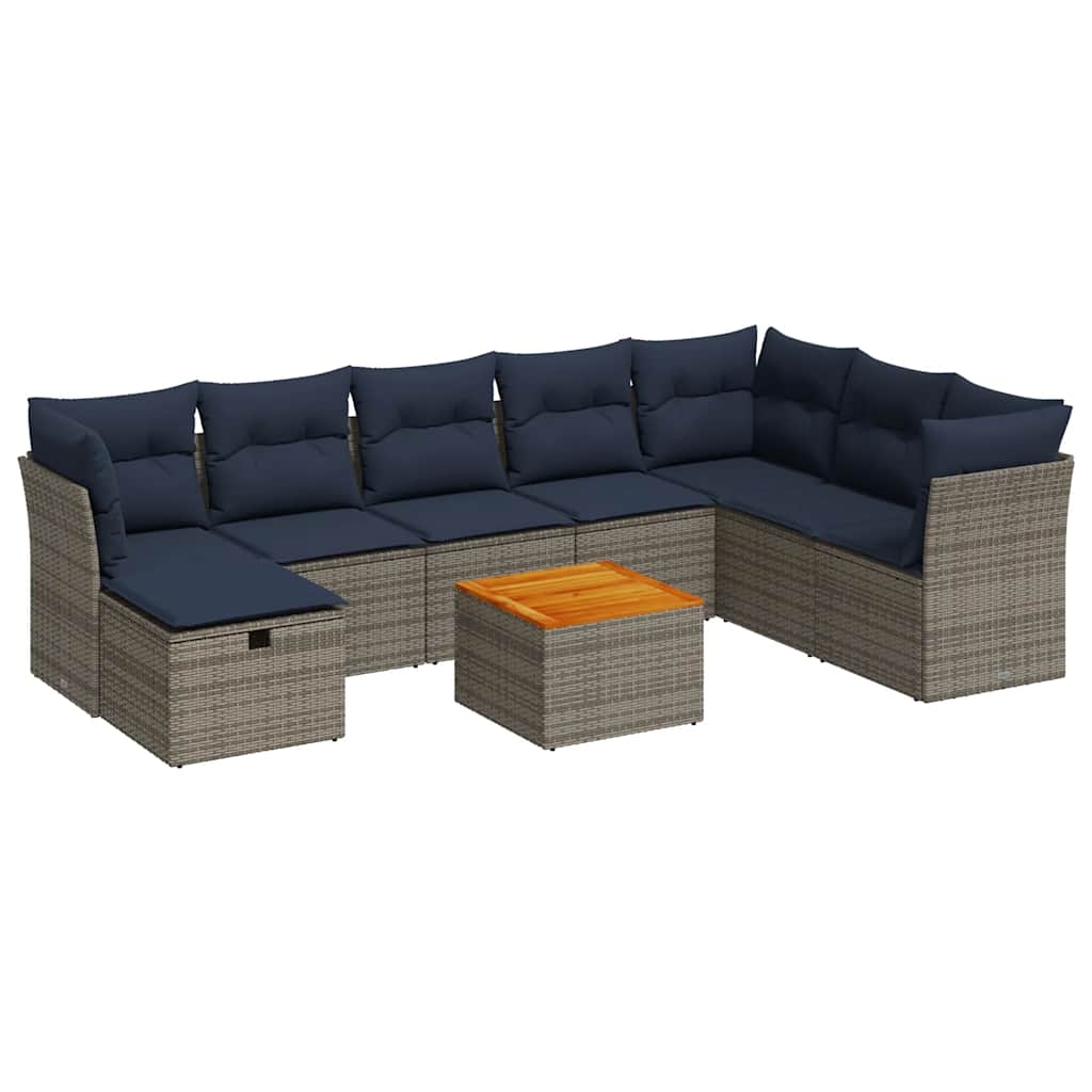 9-dijelni set vrtnih sofa od poliratana s jastucima sivi
