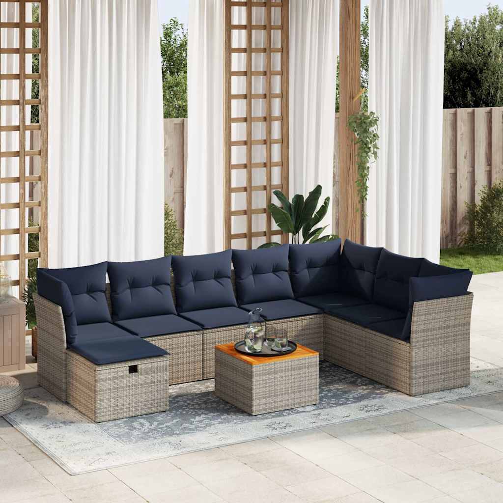 9-dijelni set vrtnih sofa od poliratana s jastucima sivi