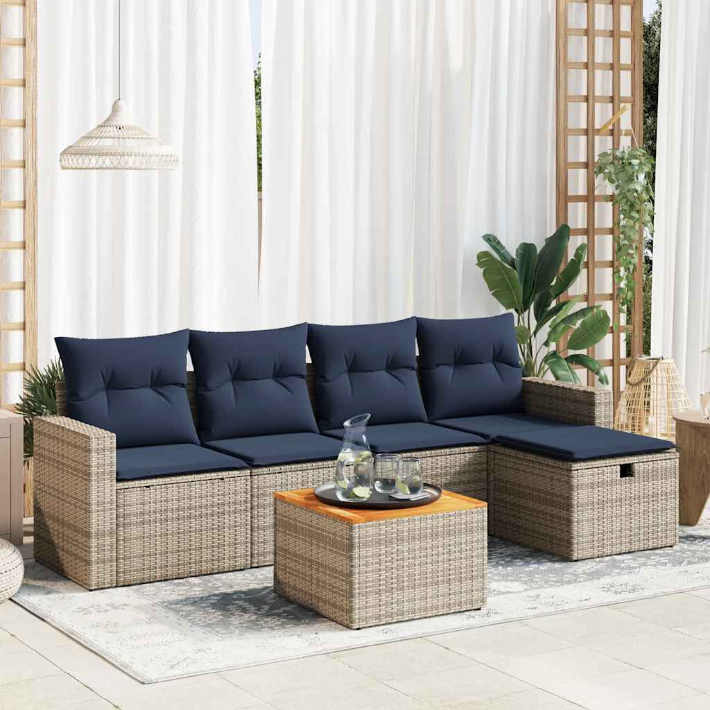 6-dijelni set vrtnih sofa od poliratana s jastucima sivi