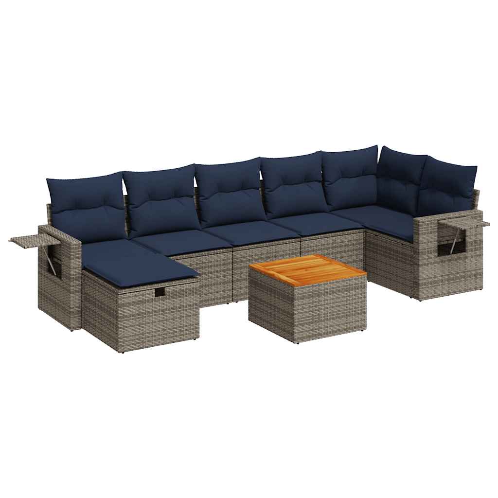 8-dijelni set vrtnih sofa od poliratana s jastucima sivi