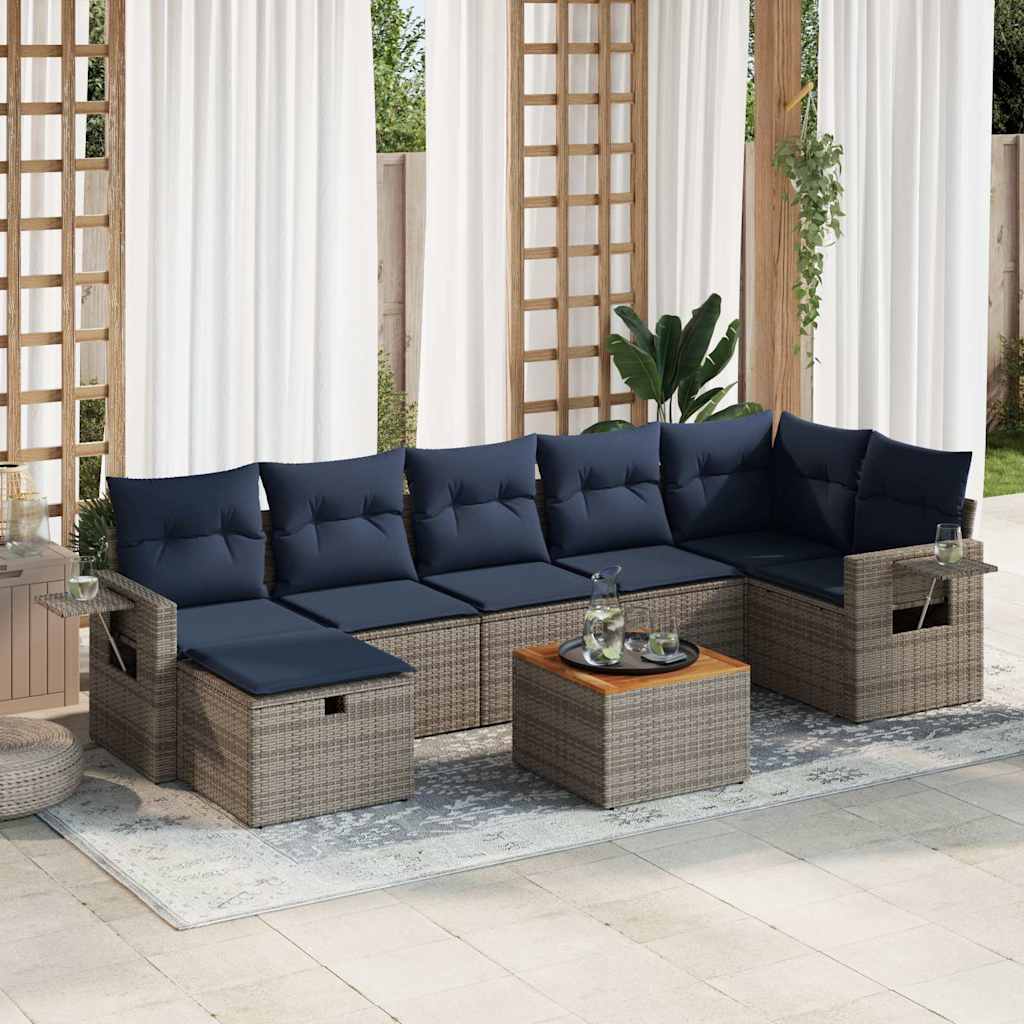 8-dijelni set vrtnih sofa od poliratana s jastucima sivi