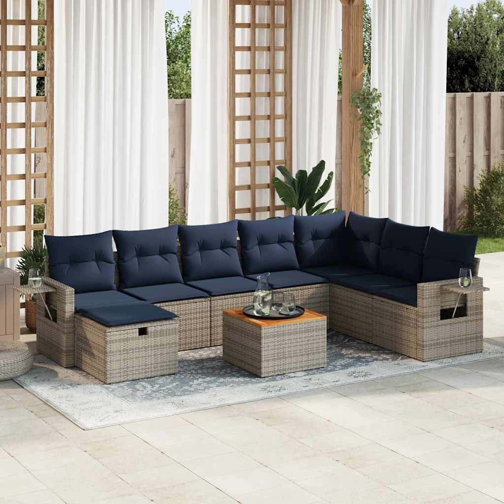 9-dijelni set vrtnih sofa od poliratana s jastucima sivi