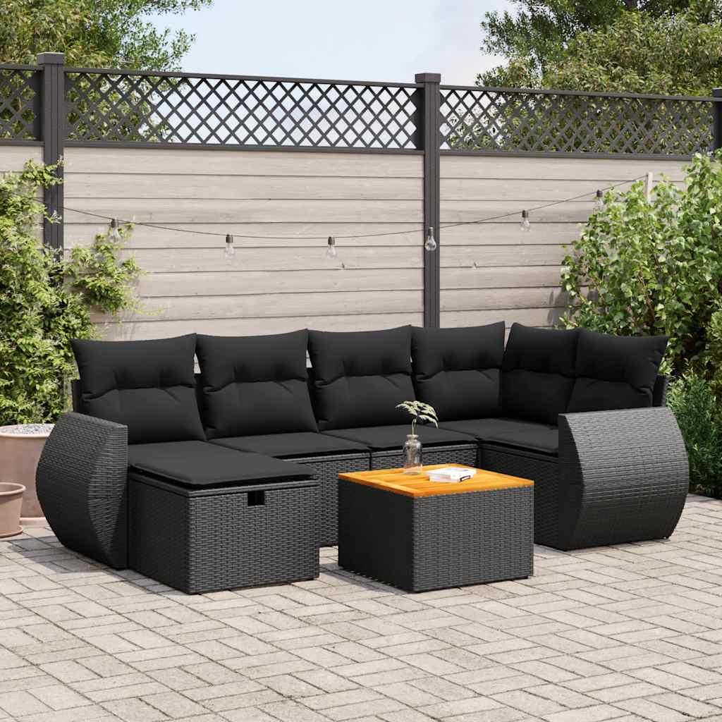 7-dijelni set vrtnih sofa od poliratana s jastucima crni